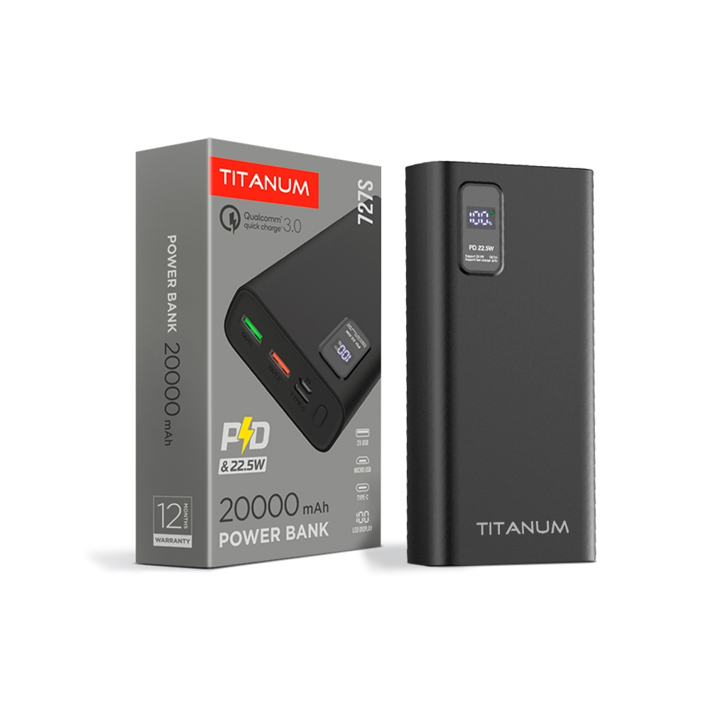 Повербанк Titanum 727S 22.5W 20000mAh 2USB; Micro USB; Type-C