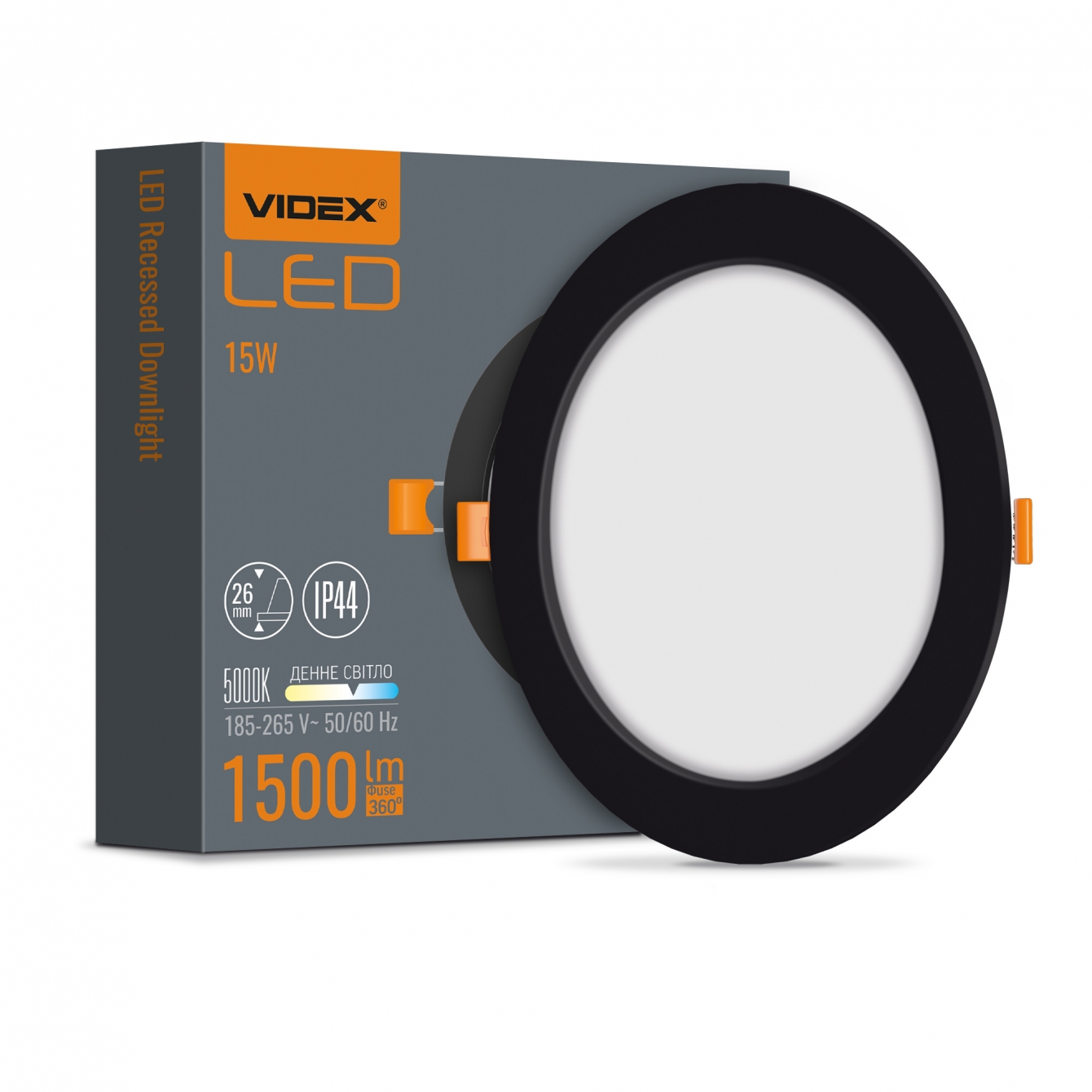 Светильник точечный Videx 15W 5000K 1500lm IP44 Downlight Ø175